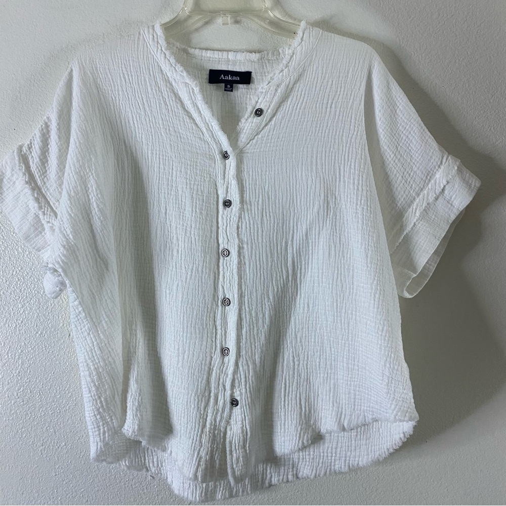 O Aakaa Women's White Button-Up Blouse Top Kringle Boxy Shirt